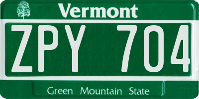 VT license plate ZPY704