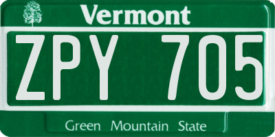 VT license plate ZPY705