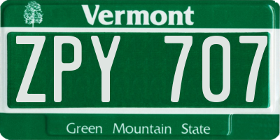 VT license plate ZPY707