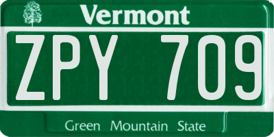 VT license plate ZPY709