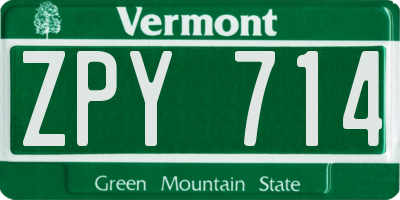 VT license plate ZPY714
