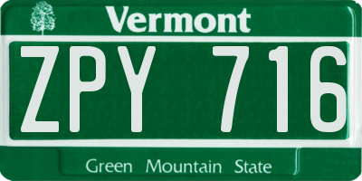 VT license plate ZPY716