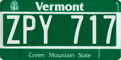 VT license plate ZPY717