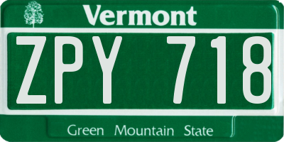VT license plate ZPY718