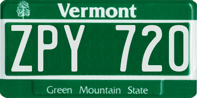 VT license plate ZPY720