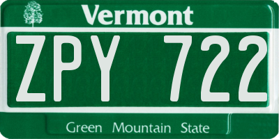 VT license plate ZPY722