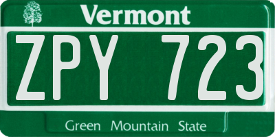 VT license plate ZPY723