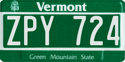 VT license plate ZPY724