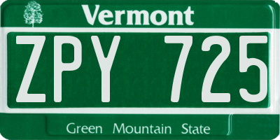 VT license plate ZPY725