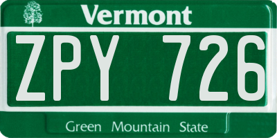 VT license plate ZPY726