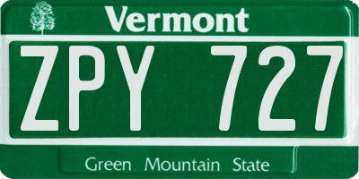 VT license plate ZPY727