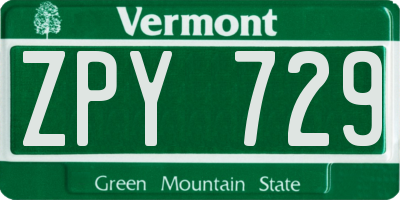 VT license plate ZPY729