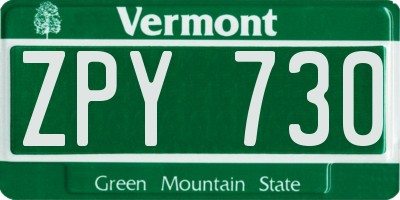 VT license plate ZPY730