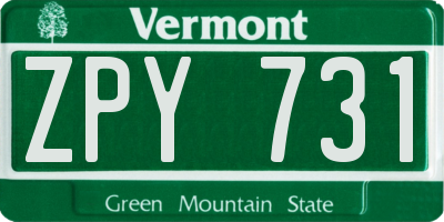 VT license plate ZPY731