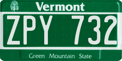 VT license plate ZPY732