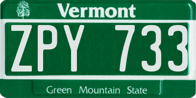 VT license plate ZPY733