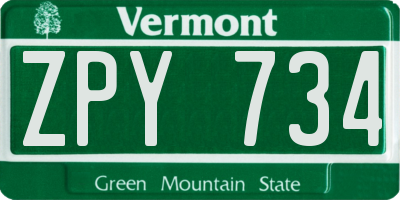 VT license plate ZPY734