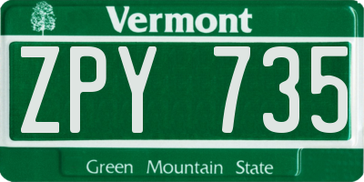 VT license plate ZPY735