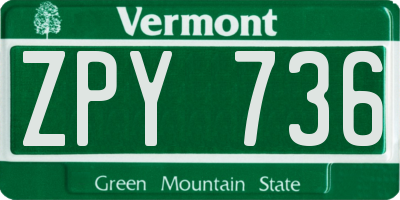 VT license plate ZPY736