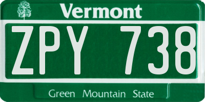 VT license plate ZPY738