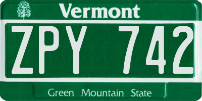 VT license plate ZPY742