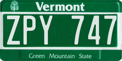 VT license plate ZPY747