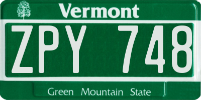 VT license plate ZPY748