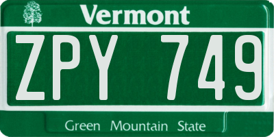 VT license plate ZPY749