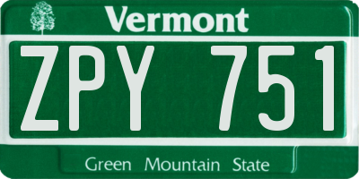 VT license plate ZPY751