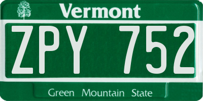 VT license plate ZPY752
