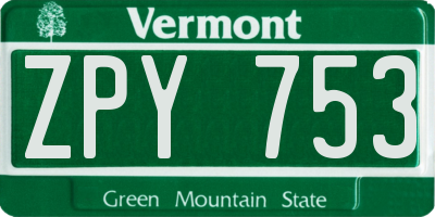 VT license plate ZPY753