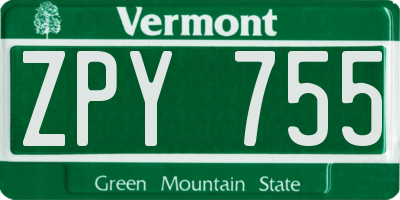 VT license plate ZPY755