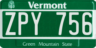 VT license plate ZPY756