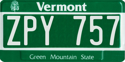 VT license plate ZPY757