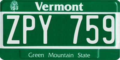 VT license plate ZPY759
