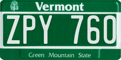 VT license plate ZPY760