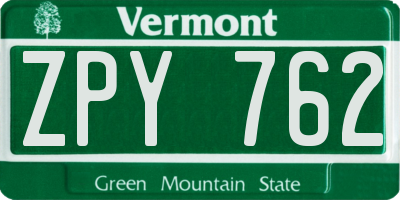 VT license plate ZPY762
