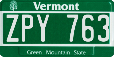 VT license plate ZPY763