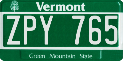 VT license plate ZPY765