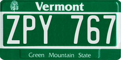 VT license plate ZPY767