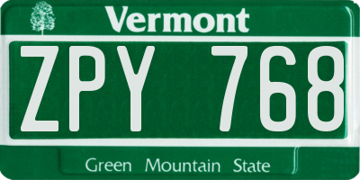 VT license plate ZPY768