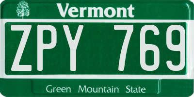 VT license plate ZPY769