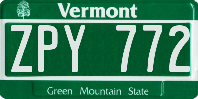 VT license plate ZPY772