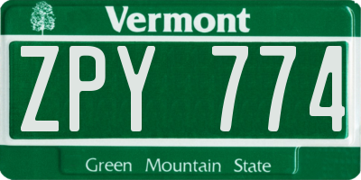 VT license plate ZPY774