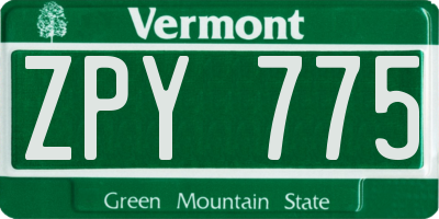 VT license plate ZPY775