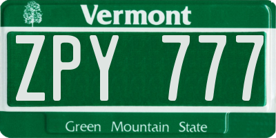 VT license plate ZPY777
