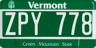 VT license plate ZPY778
