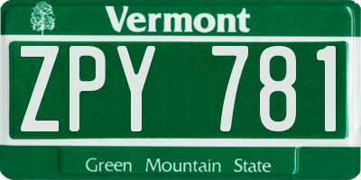 VT license plate ZPY781