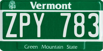 VT license plate ZPY783