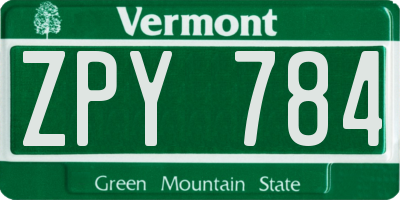 VT license plate ZPY784